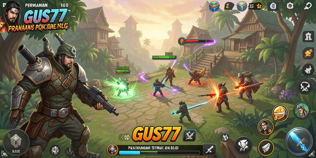Tampilan gameplay GUS77 dengan strategi dan pertempuran menarik.