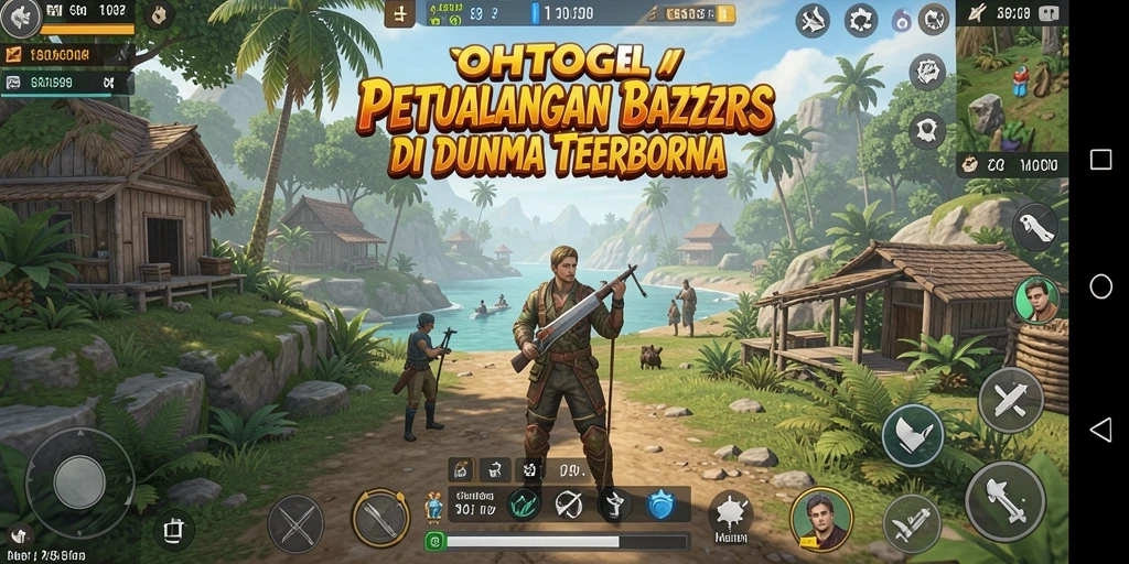 Tampilan gameplay OHTOGEL dalam dunia terbuka yang luas.