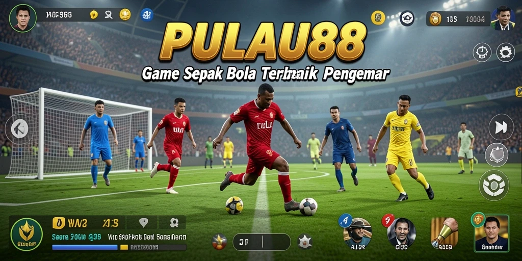 Screenshot utama PULAU88 menampilkan aksi seru di lapangan sepak bola.