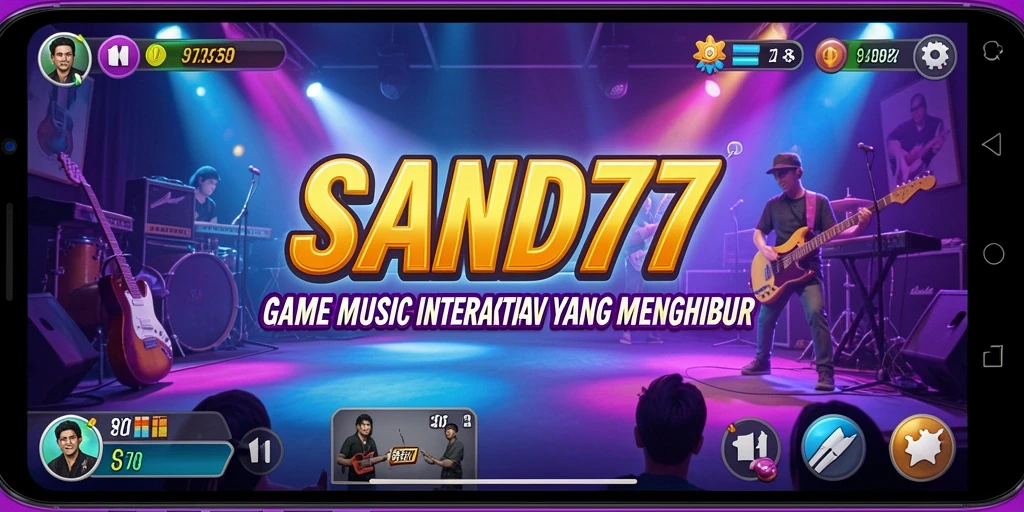 Gameplay interaktif SAND77 dengan beragam musik dan tantangan.